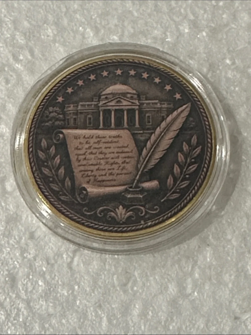 Thomas Jefferson Commemorative Coin Display - Bronze Tone